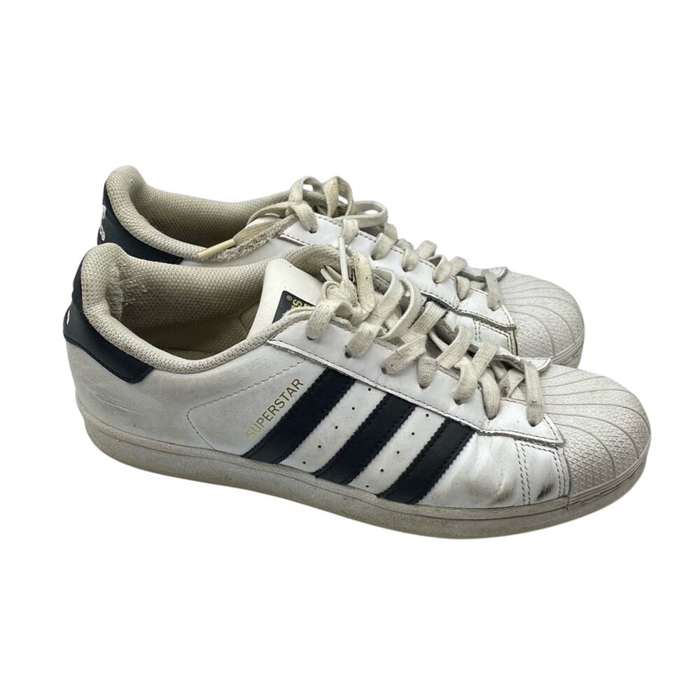 Adidas White Three Stripes Classic Lace Up Sneakers Womens 9.5 Black Shoes